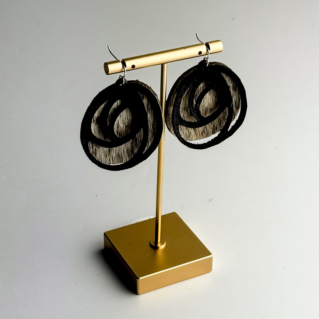 Jewelry | Posy Leather Earrings | Black + Hair-on-Hide