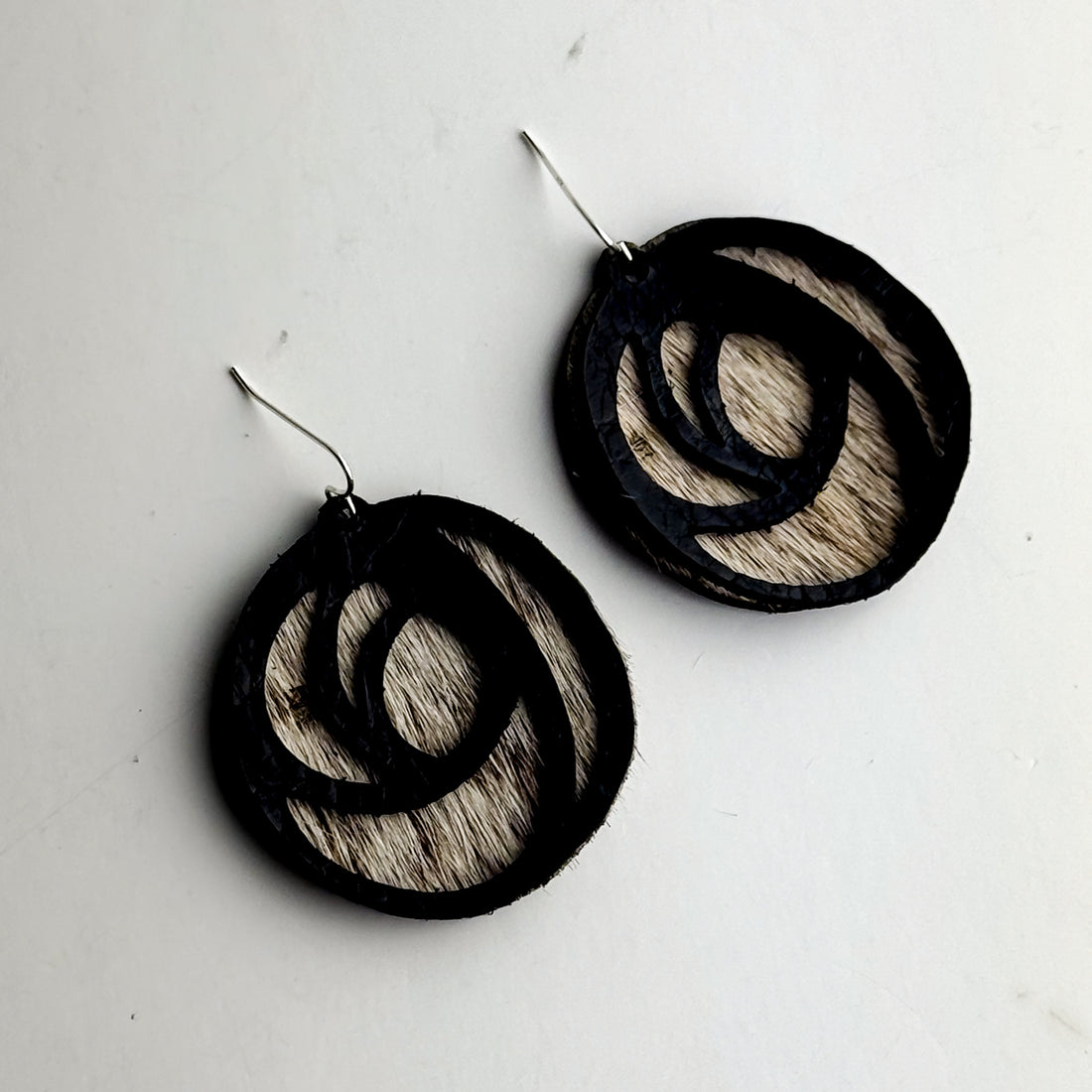 Jewelry | Posy Leather Earrings | Black + Hair-on-Hide