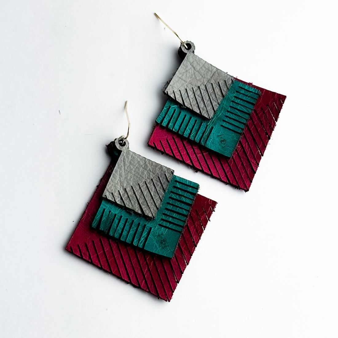 Jewelry | Diamond Fringe Leather Earrings | Cactus + Pink + Stone Gray