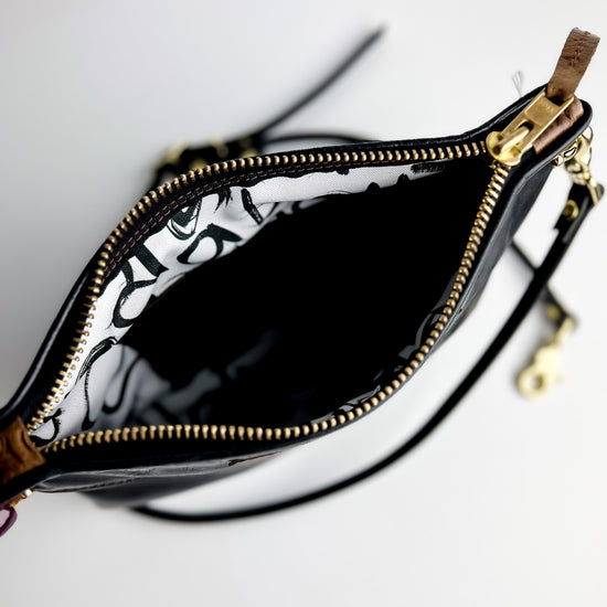 Jackie Clutch + Crossbody | Black + Brown Stitching