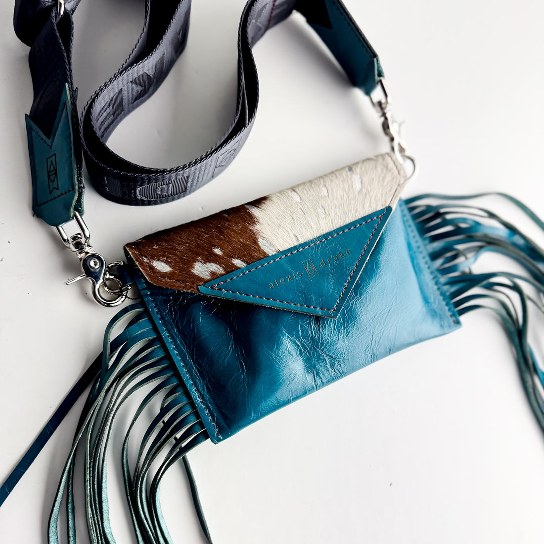 Rodeo Collection | Envelope Cellphone Crossbody | Metallic Hair-on-Hide + Turquoise