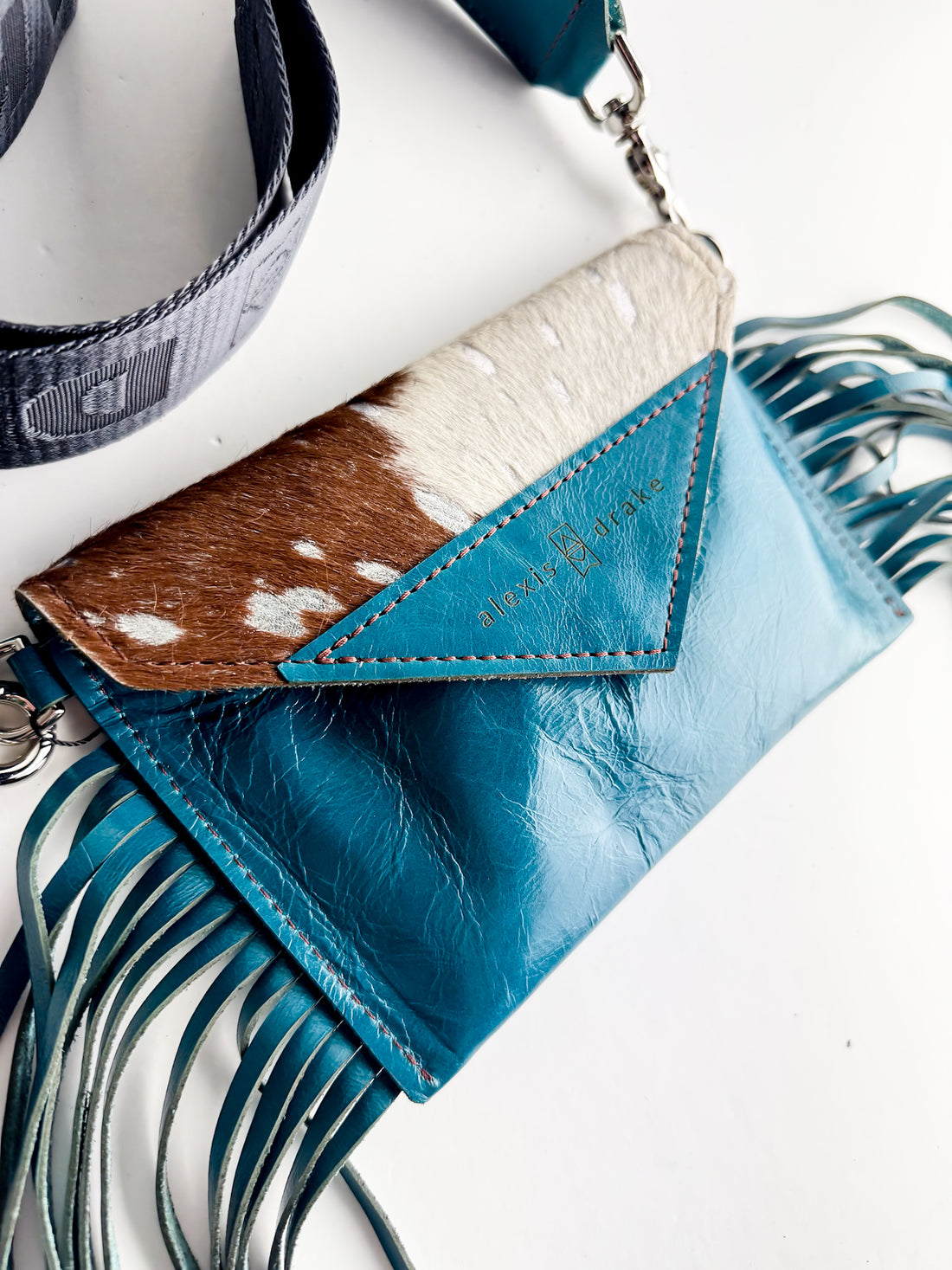 Rodeo Collection | Envelope Cellphone Crossbody | Metallic Hair-on-Hide + Turquoise