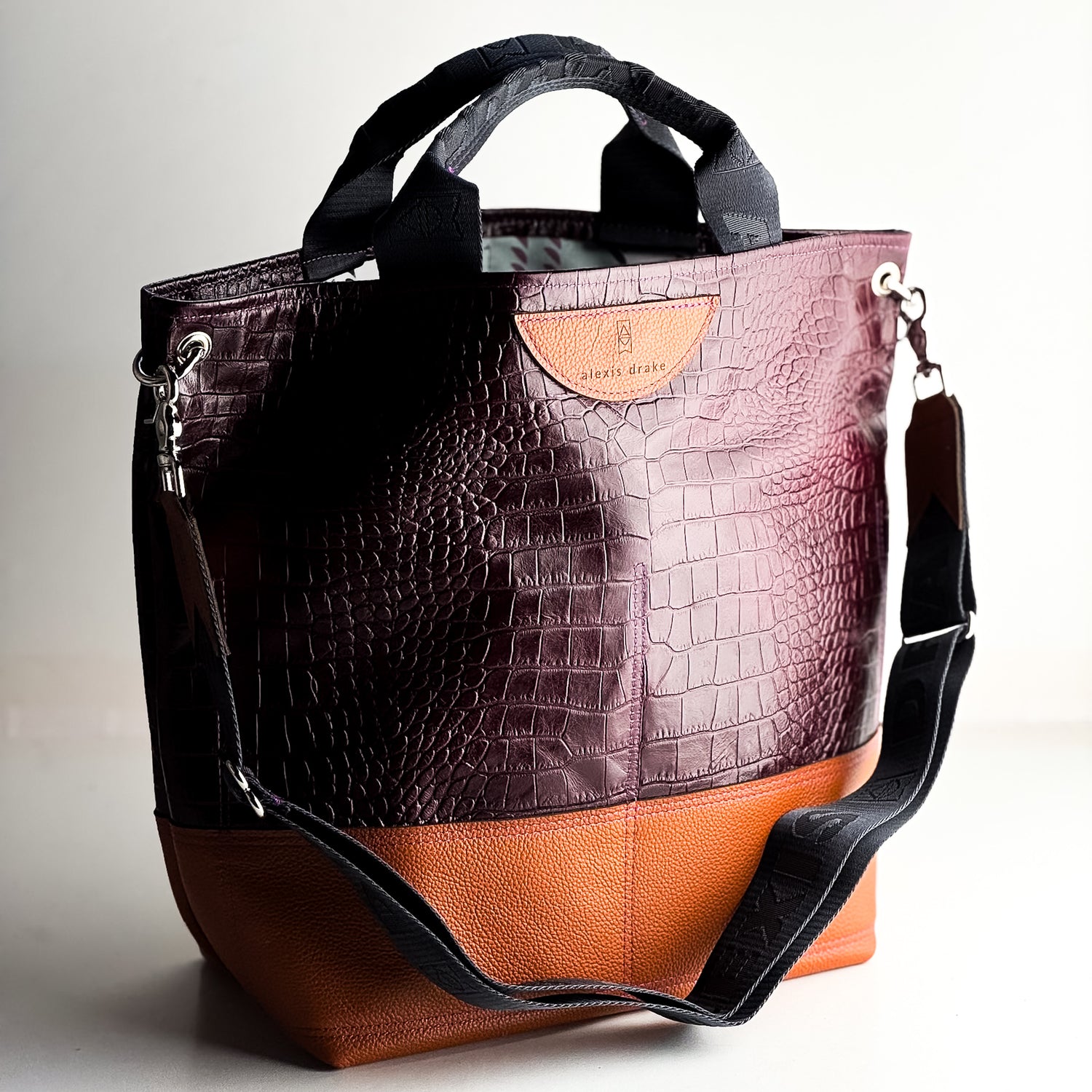 Autumn Reverie Collection | Lexington Shoulder Tote | Plum Croc + Rust Pebble