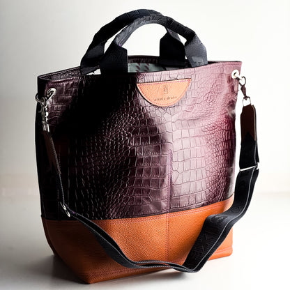 Autumn Reverie Collection | Lexington Shoulder Tote | Plum Croc + Rust Pebble