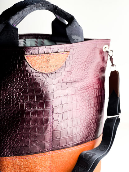 Autumn Reverie Collection | Lexington Shoulder Tote | Plum Croc + Rust Pebble