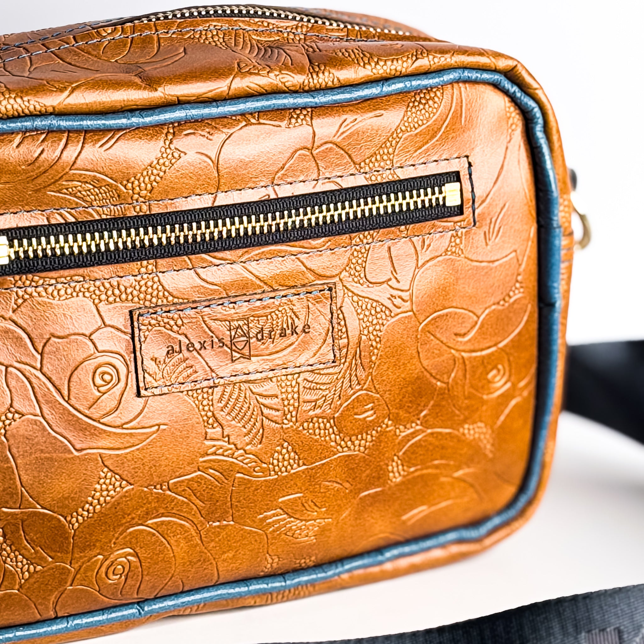 Vintage Cowgirl Collection | Maeve Crossbody | Golden Rose Embossed + Denim