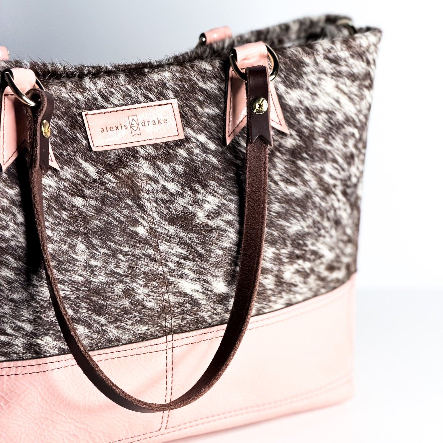 Vintage Cowgirl Collection | Nellie Satchel + Crossbody | Brown + White Hair-on-Hide + Pink Patent