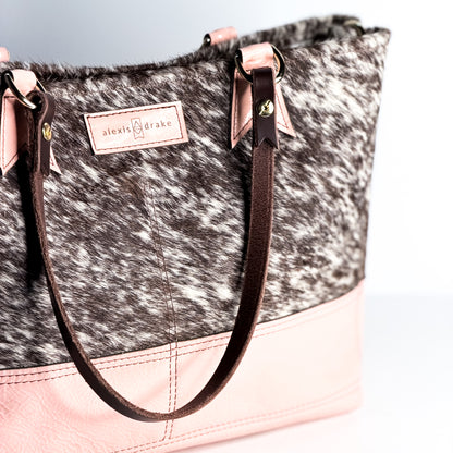 Vintage Cowgirl Collection | Nellie Satchel + Crossbody | Brown + White Hair-on-Hide + Pink Patent