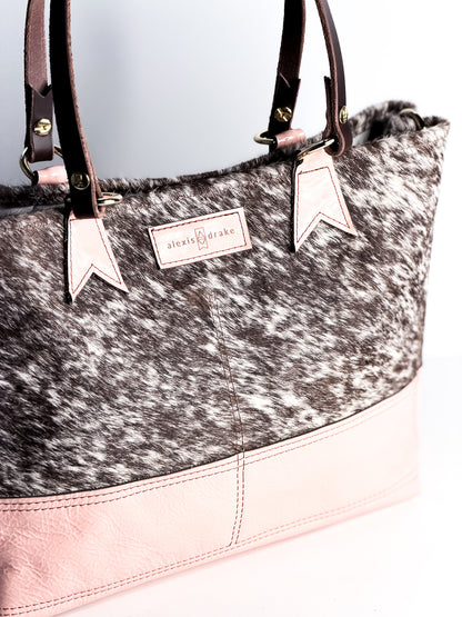 Vintage Cowgirl Collection | Nellie Satchel + Crossbody | Brown + White Hair-on-Hide + Pink Patent