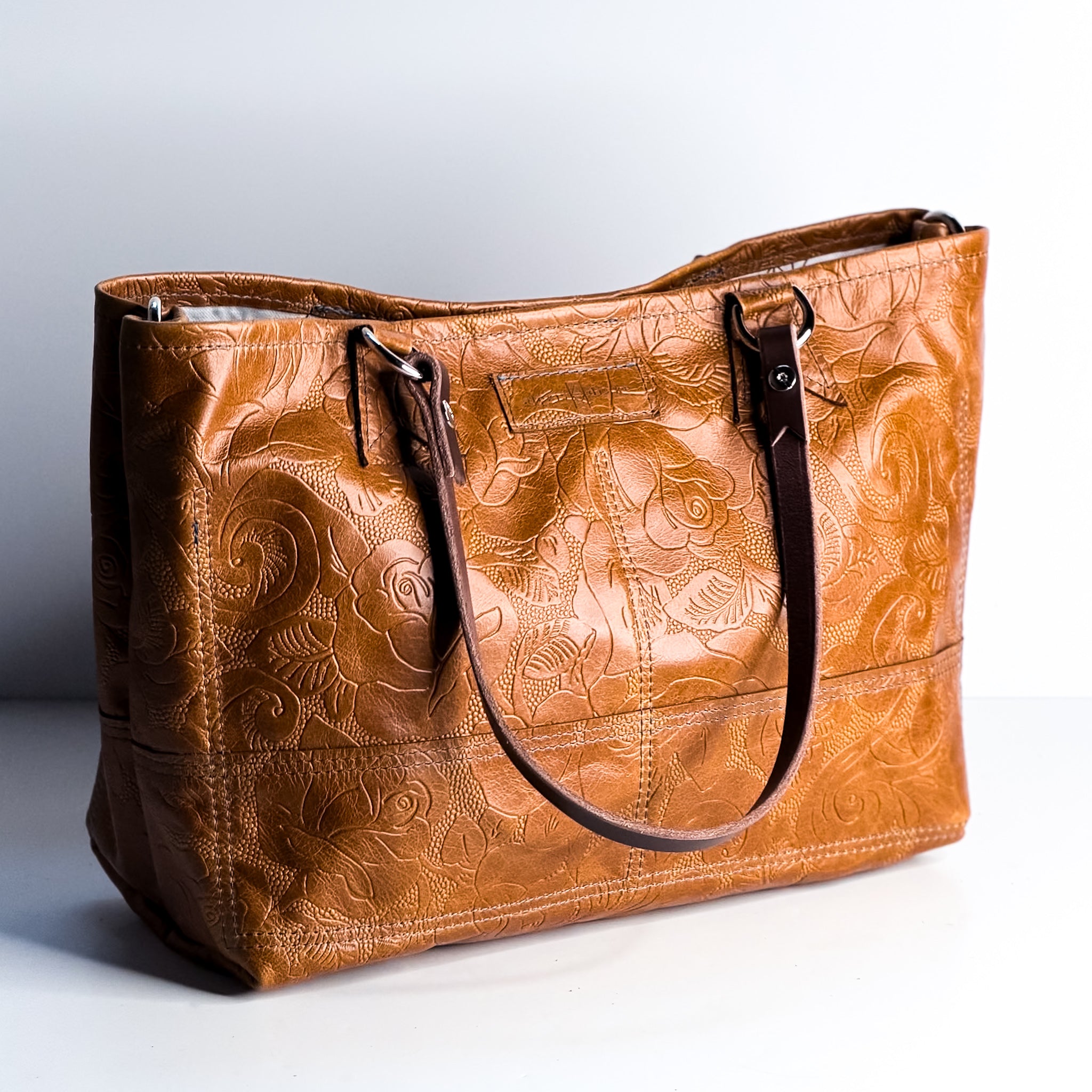 Vintage Cowgirl Collection | Nellie Satchel + Crossbody | Golden Rose Embossed + Denim
