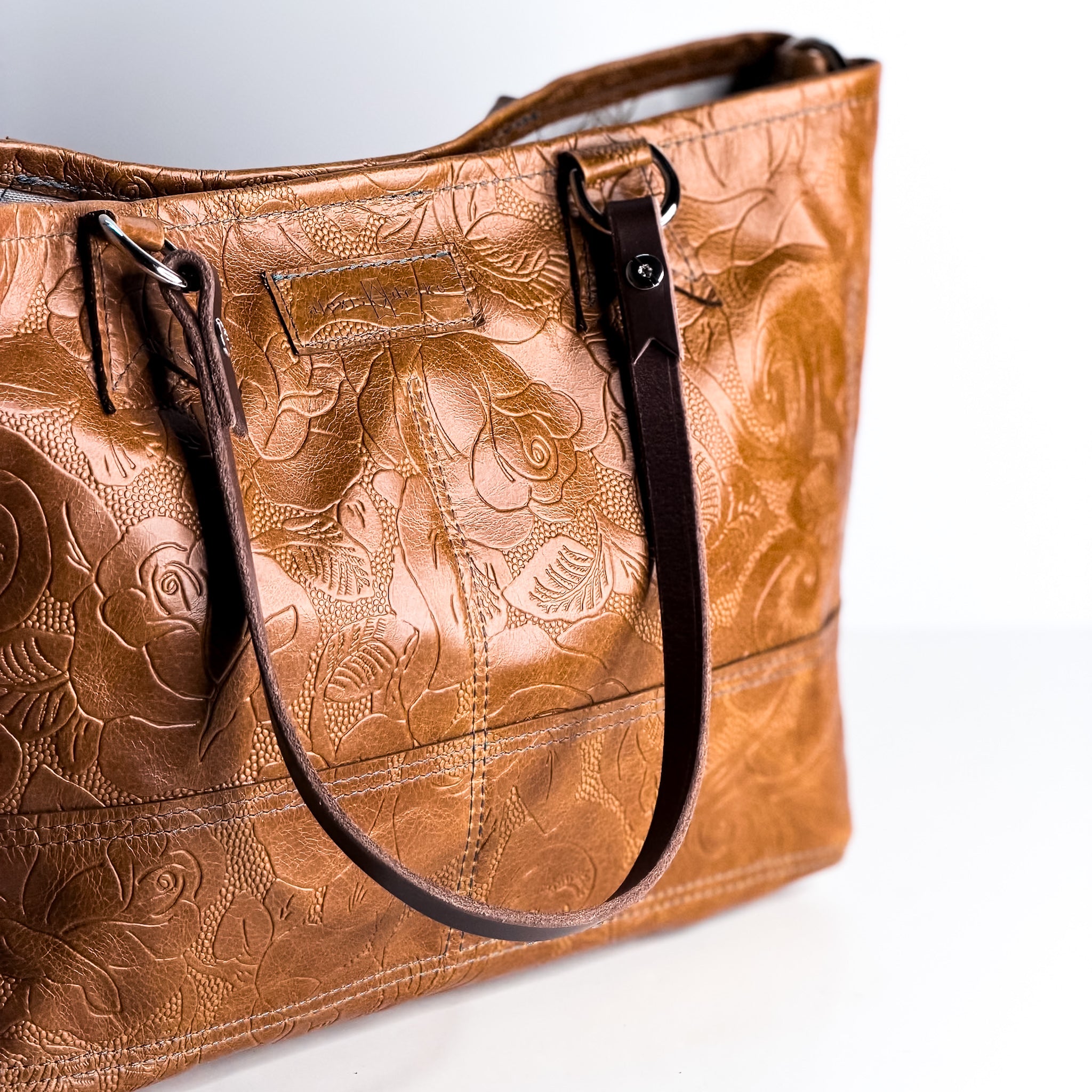 Vintage Cowgirl Collection | Nellie Satchel + Crossbody | Golden Rose Embossed + Denim