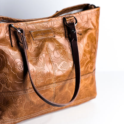 Vintage Cowgirl Collection | Nellie Satchel + Crossbody | Golden Rose Embossed + Denim