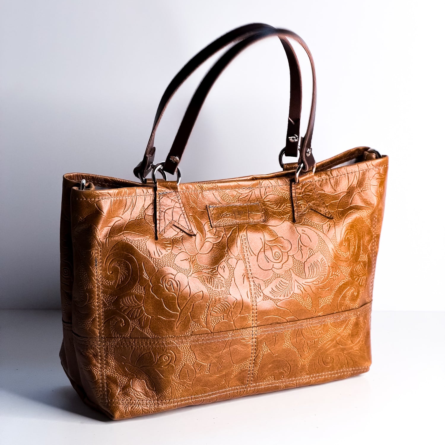 Vintage Cowgirl Collection | Nellie Satchel + Crossbody | Golden Rose Embossed + Denim