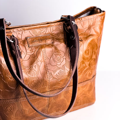 Vintage Cowgirl Collection | Nellie Satchel + Crossbody | Golden Rose Embossed + Denim