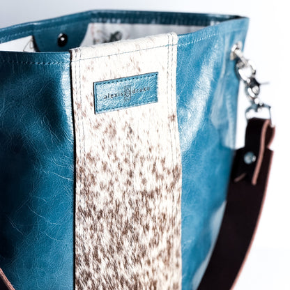 Vintage Cowgirl Collection | Tivoli Shoulder Tote | Denim + Brown + White Hair-on-Hide