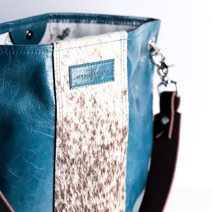 Vintage Cowgirl Collection | Tivoli Shoulder Tote | Denim + Brown + White Hair-on-Hide