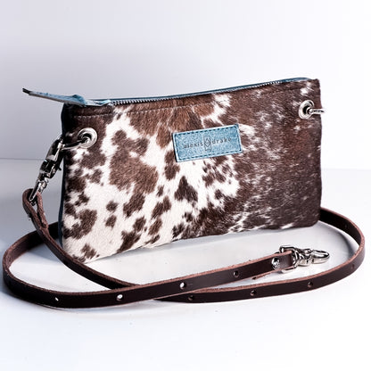 Vintage Cowgirl Collection | Belt Bag Clutch + Crossbody | Brown + White Hair-on-Hide + Denim