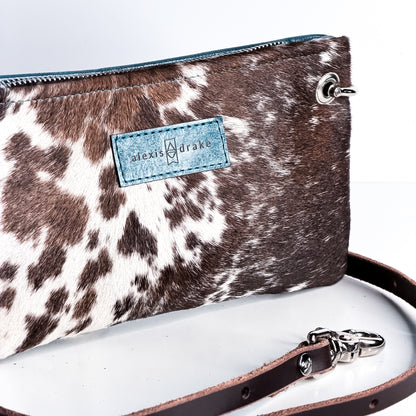 Vintage Cowgirl Collection | Belt Bag Clutch + Crossbody | Brown + White Hair-on-Hide + Denim