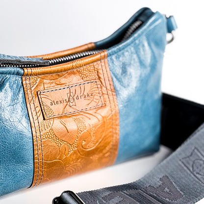 Vintage Cowgirl Collection | Penelope Crossbody | Denim + Golden Rose Embossed