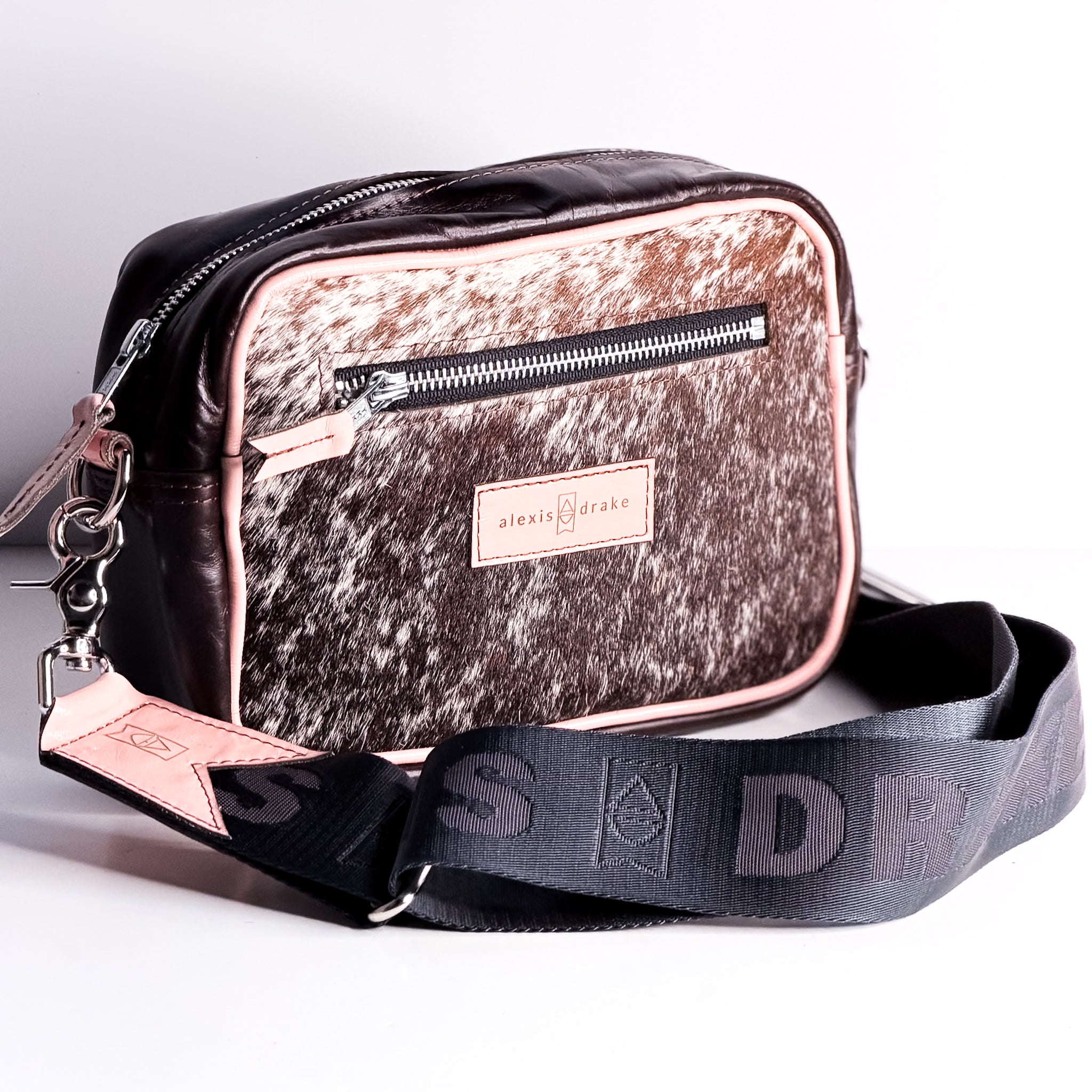 Vintage Cowgirl Collection | Maeve Crossbody | Brown + White Hair-on-Hide + Pink Patent