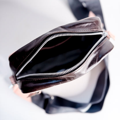 Vintage Cowgirl Collection | Maeve Crossbody | Brown + White Hair-on-Hide + Pink Patent