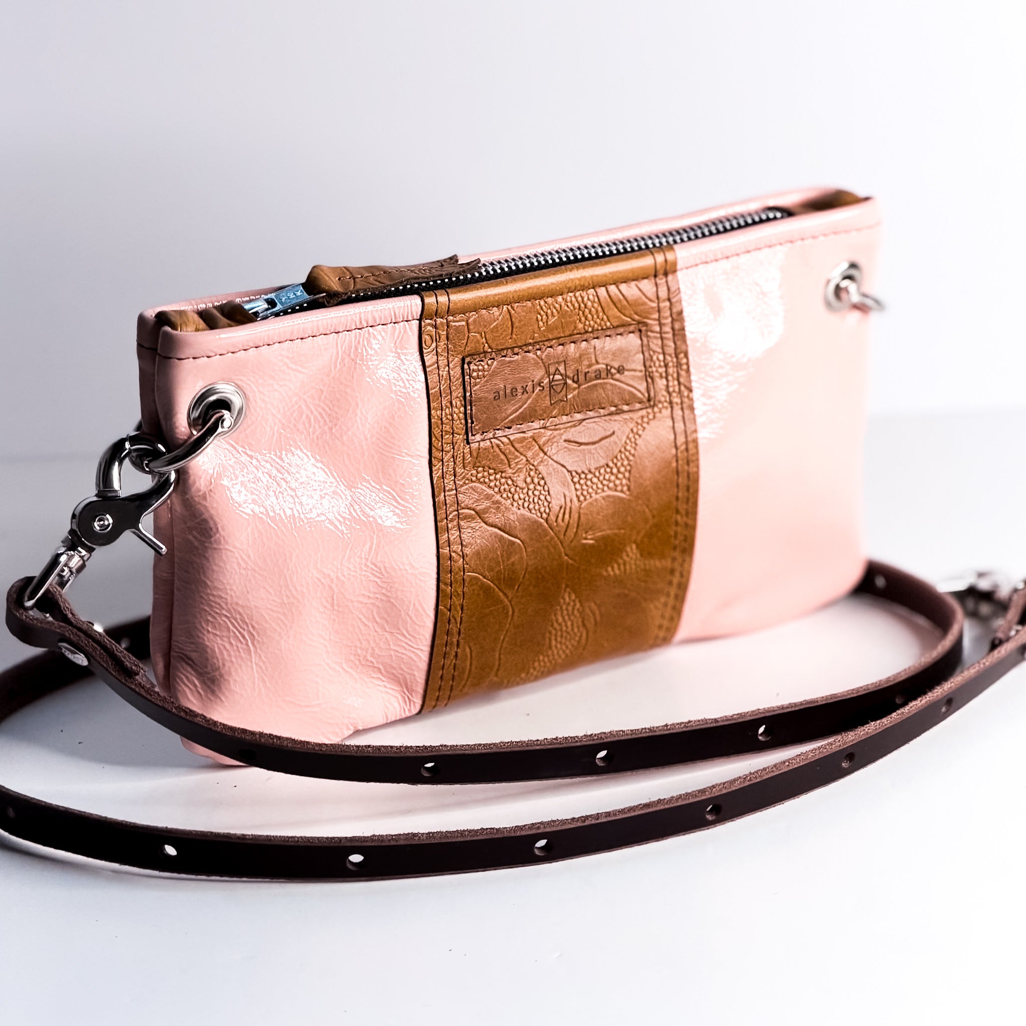 Vintage Cowgirl Collection | Belt Bag Clutch + Crossbody | Pink Patent + Golden Rose Embossed