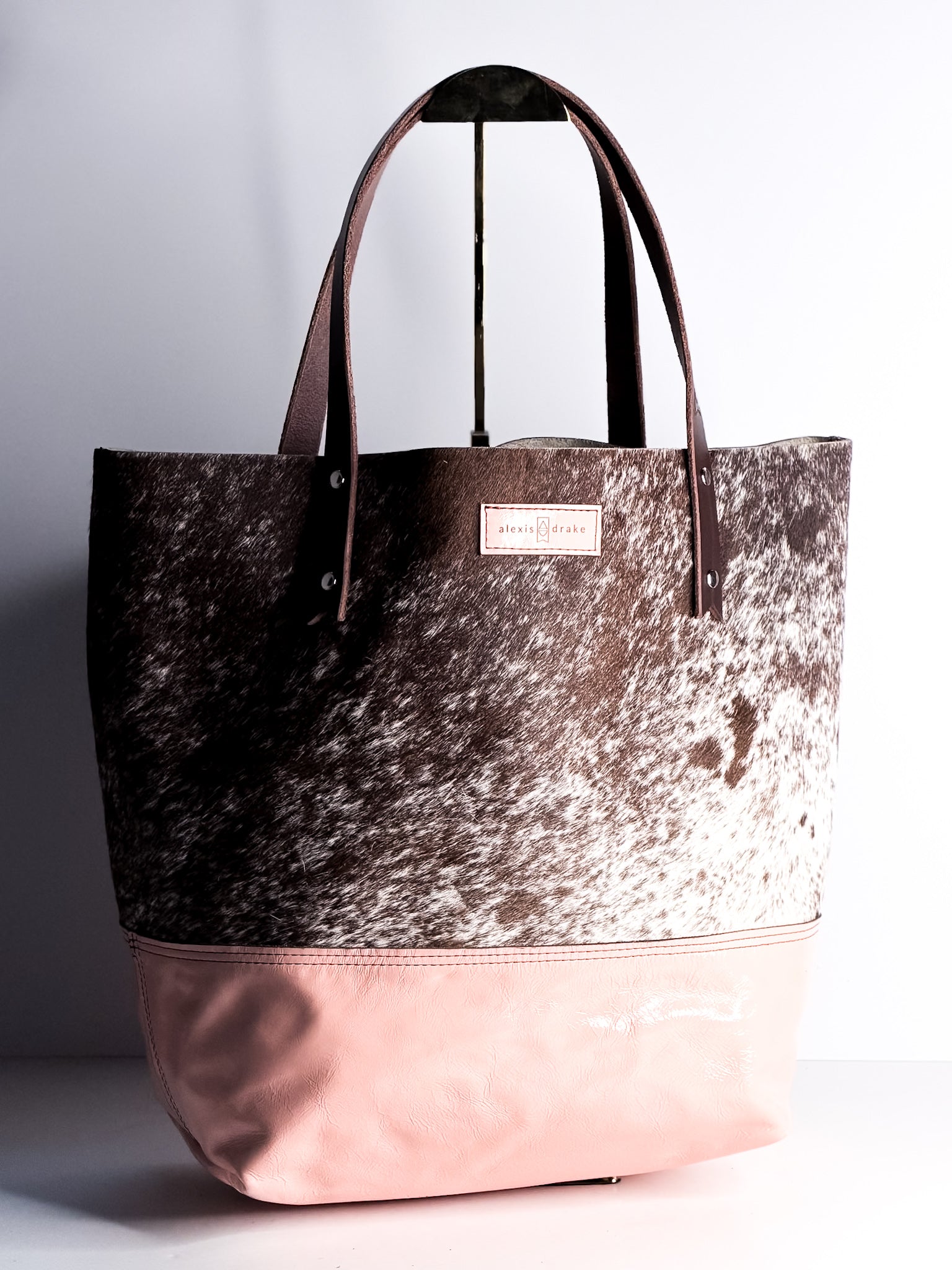 Vintage Cowgirl Collection | Market Tote | Brown + White Hair-on-Hide + Pink Patent
