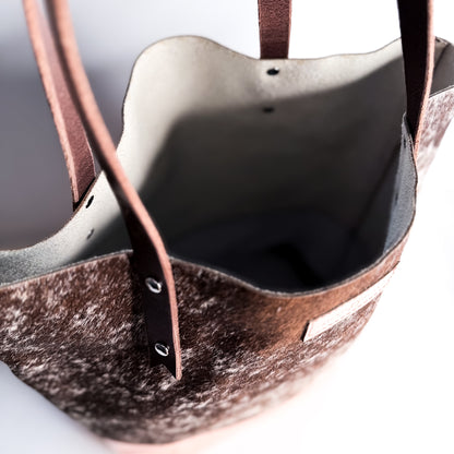 Vintage Cowgirl Collection | Market Tote | Brown + White Hair-on-Hide + Pink Patent