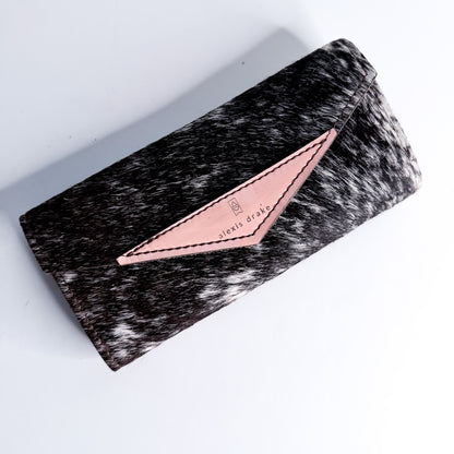 Vintage Cowgirl Collection | Genevieve Wallet | Brown + White Hair-on-Hide + Pink Patent