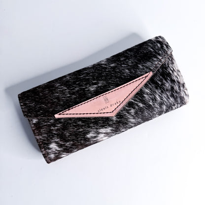 Vintage Cowgirl Collection | Genevieve Wallet | Brown + White Hair-on-Hide + Pink Patent
