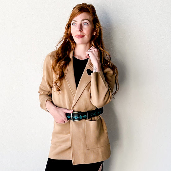 Fall Capsule Collection | Textured Knit 3/4” Blazer | Camel