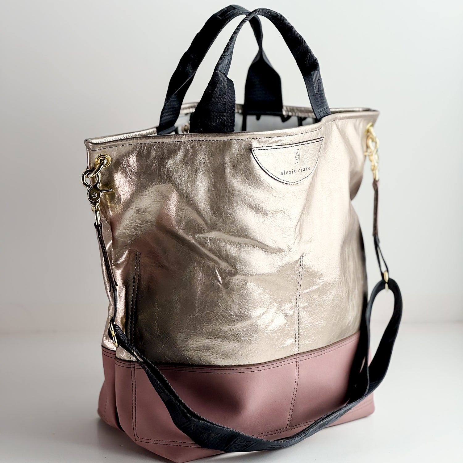 Urban Edge Collection | Lexington Shoulder Tote | Champagne Steel + Distressed Pink Jade