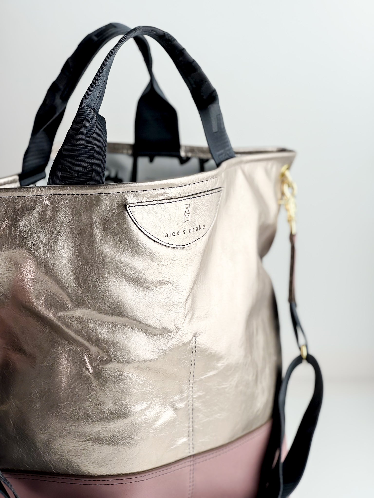 Urban Edge Collection | Lexington Shoulder Tote | Champagne Steel + Distressed Pink Jade