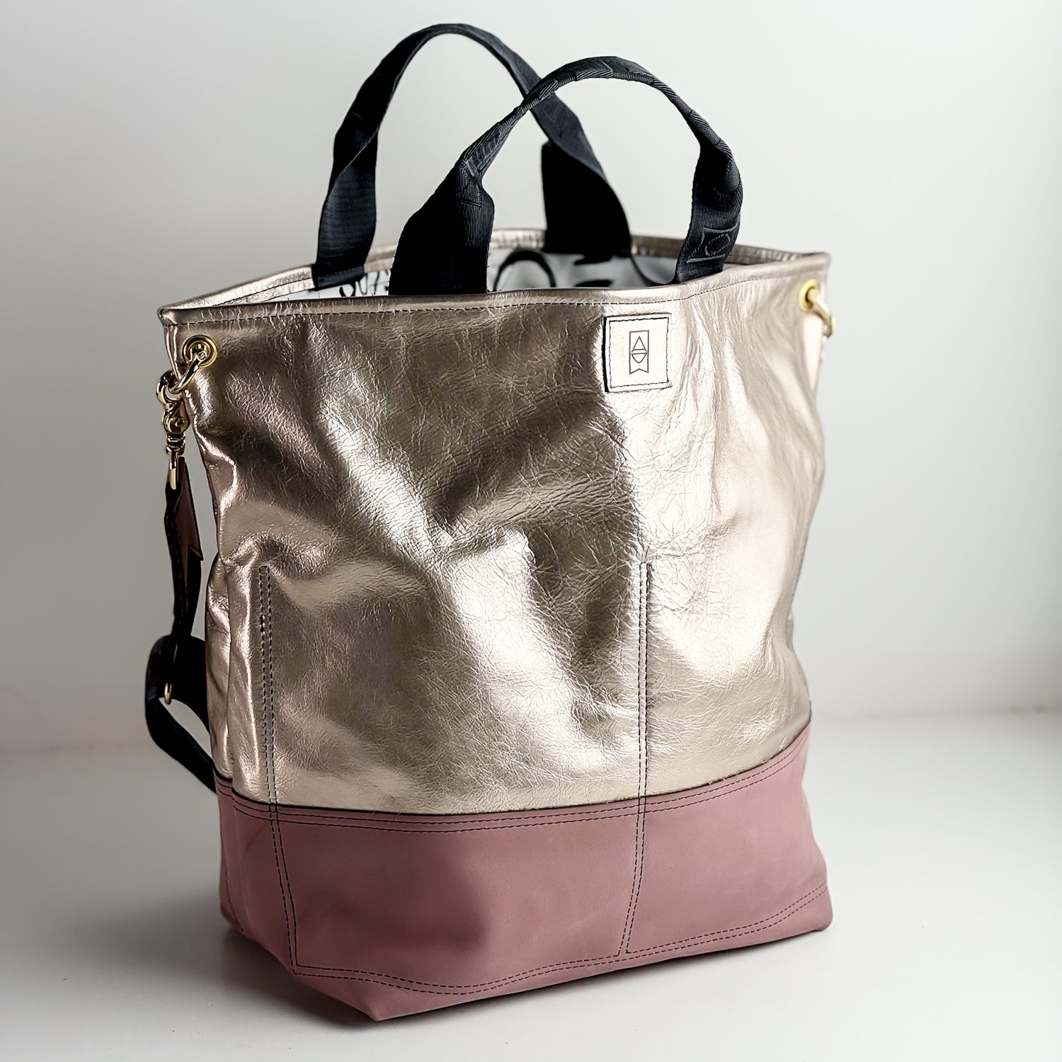 Urban Edge Collection | Lexington Shoulder Tote | Champagne Steel + Distressed Pink Jade