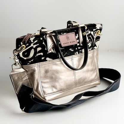 Urban Edge Collection | Coco Satchel + Crossbody | Newsprint Hair-on-Hide + Champagne Steel