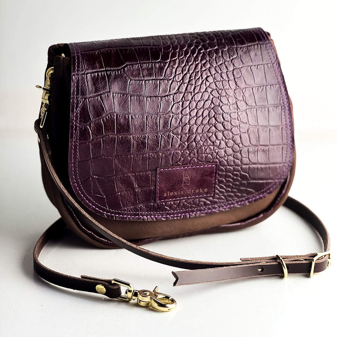 Autumn Reverie Collection | Mini E Crossbody | Plum Croc