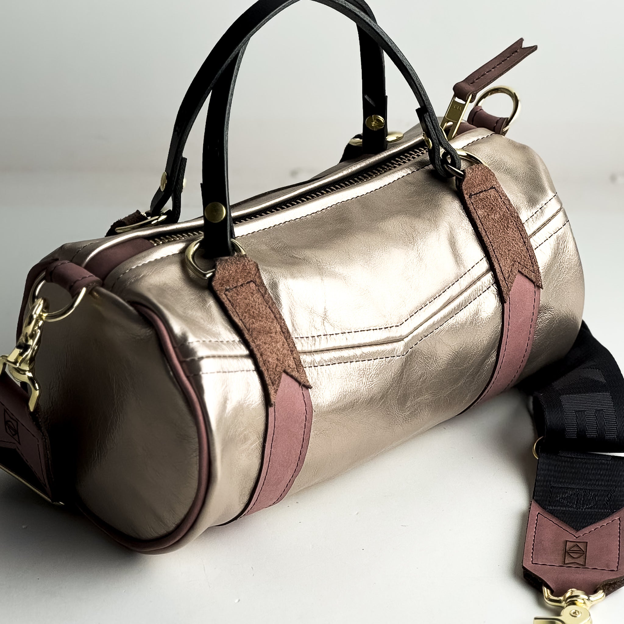 Urban Edge Collection | Gigi Baby Duffel + Crossbody | Distressed Pink Jade + Champagne Steel