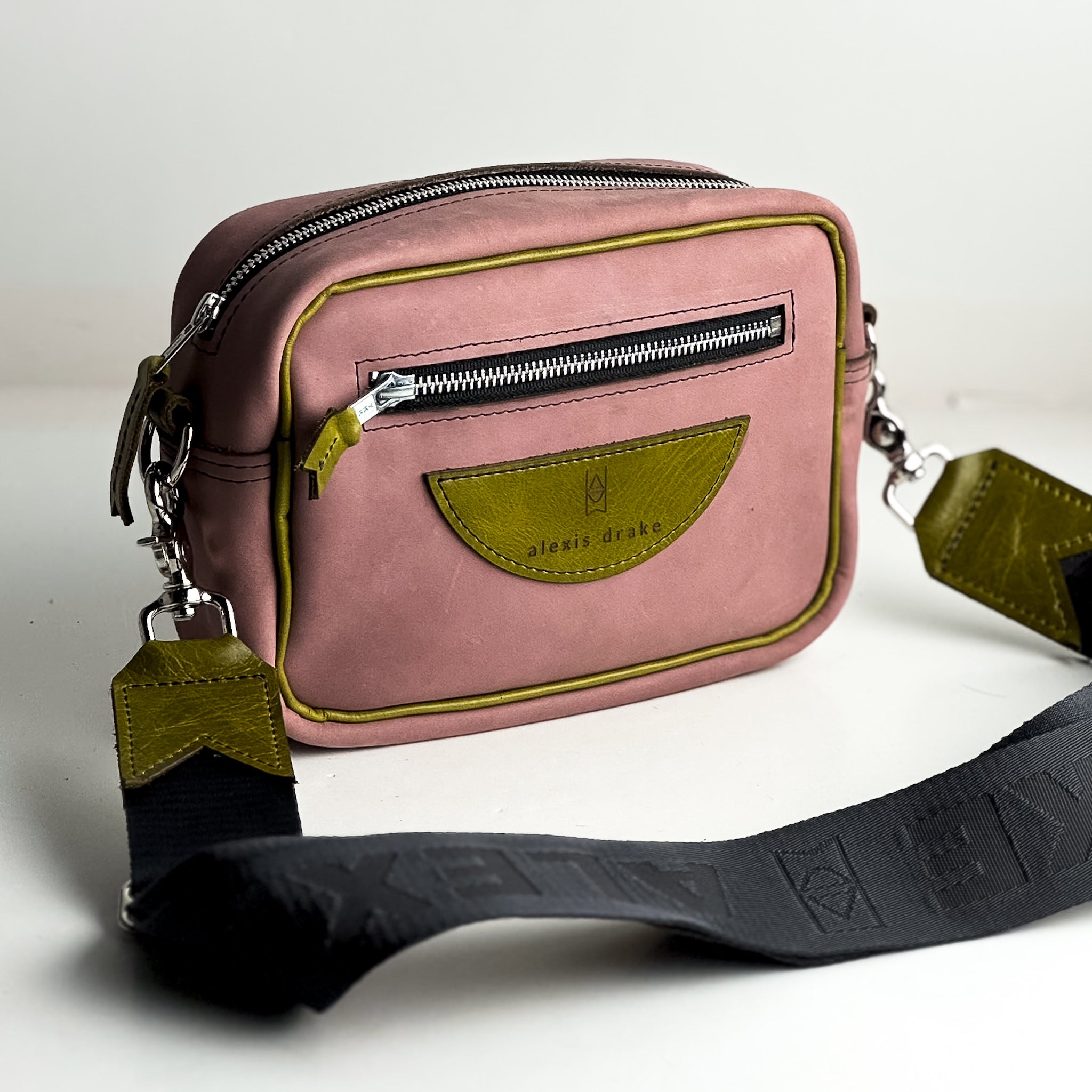 Urban Edge Collection | Maeve Crossbody | Distressed Pink Jade + Olive Leaf