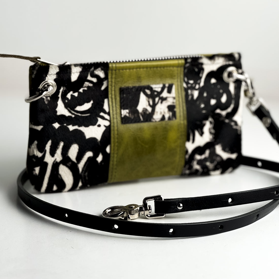 Practically Perfect Collection | Belt Bag Crossbody | Newsprint Hair-on-Hide + Olive Leaf