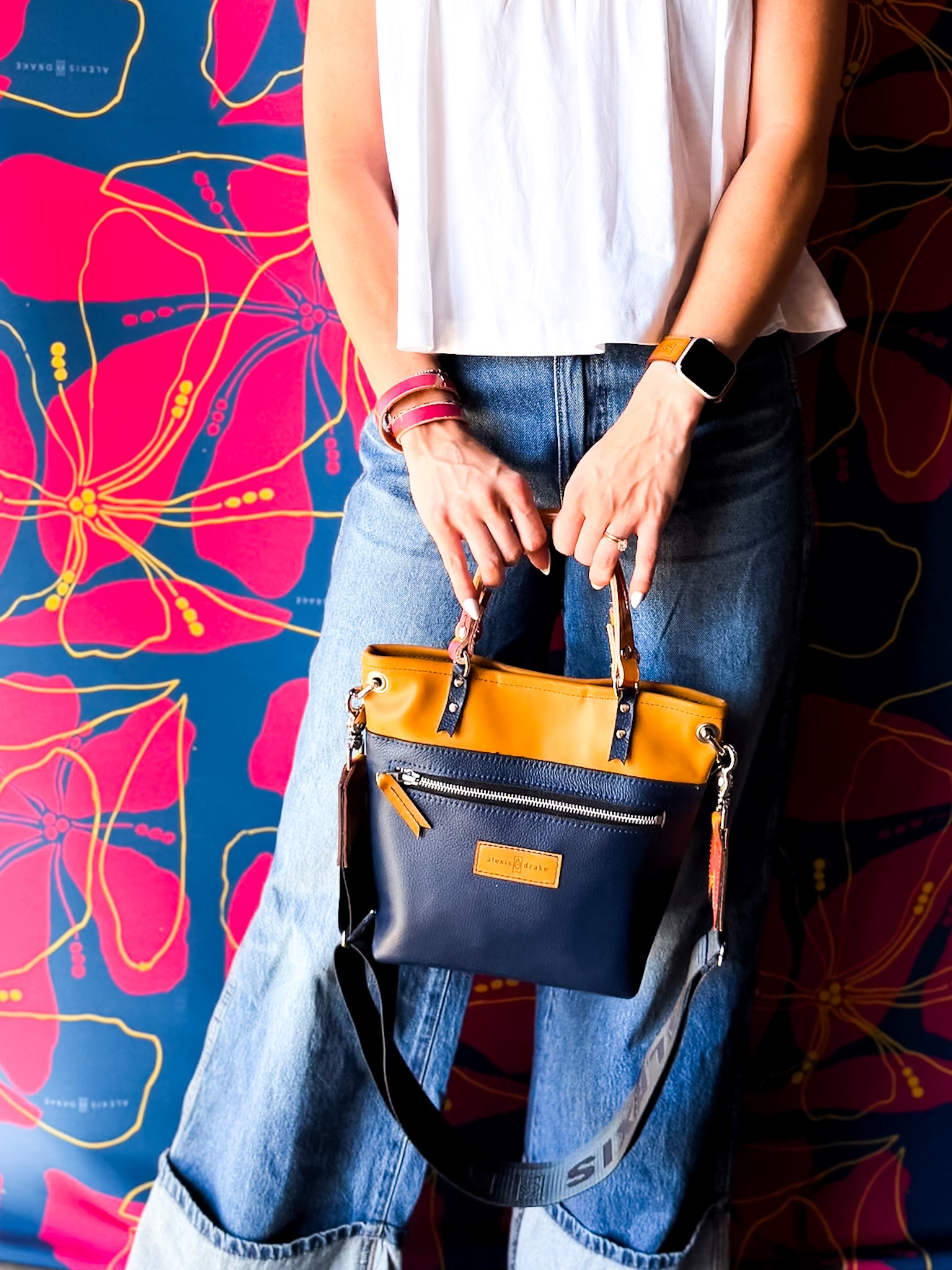 Color Theory Collection | Amika Satchel + Crossbody | Mustard + Midnight Navy