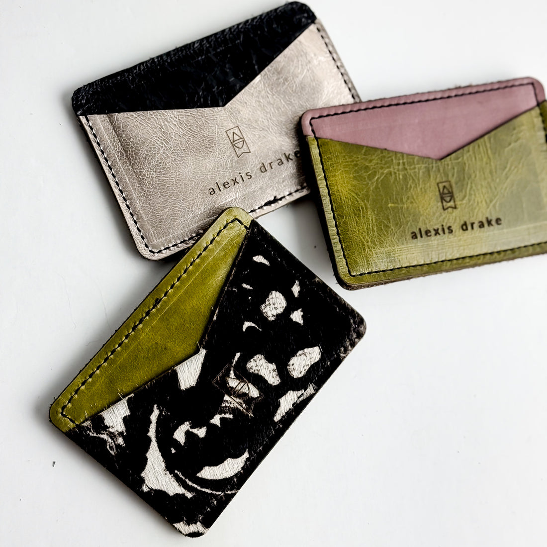 Urban Edge Collection | Card Holder | Olive Leaf + Newsprint Hair-on-Hide