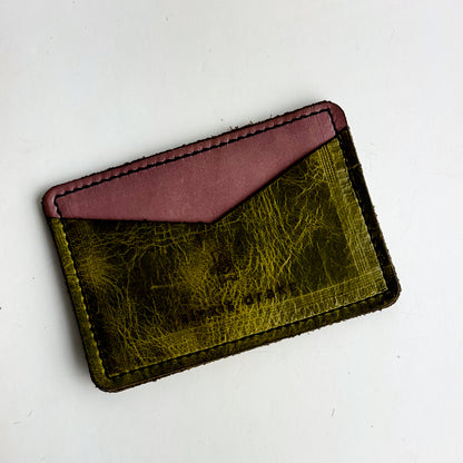 Urban Edge Collection | Card Holder | Distressed Pink Jade + Olive Leaf