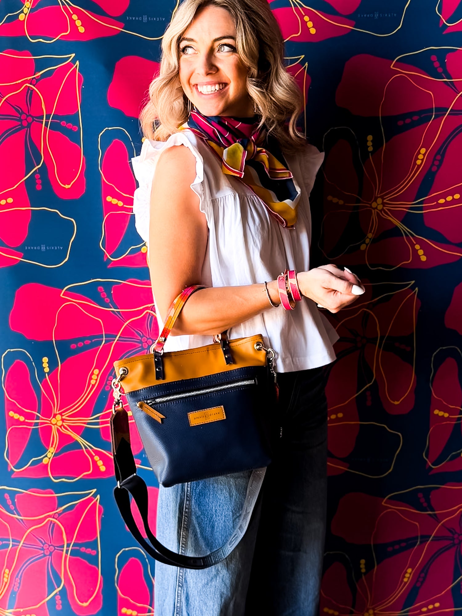 Color Theory Collection | Amika Satchel + Crossbody | Mustard + Midnight Navy