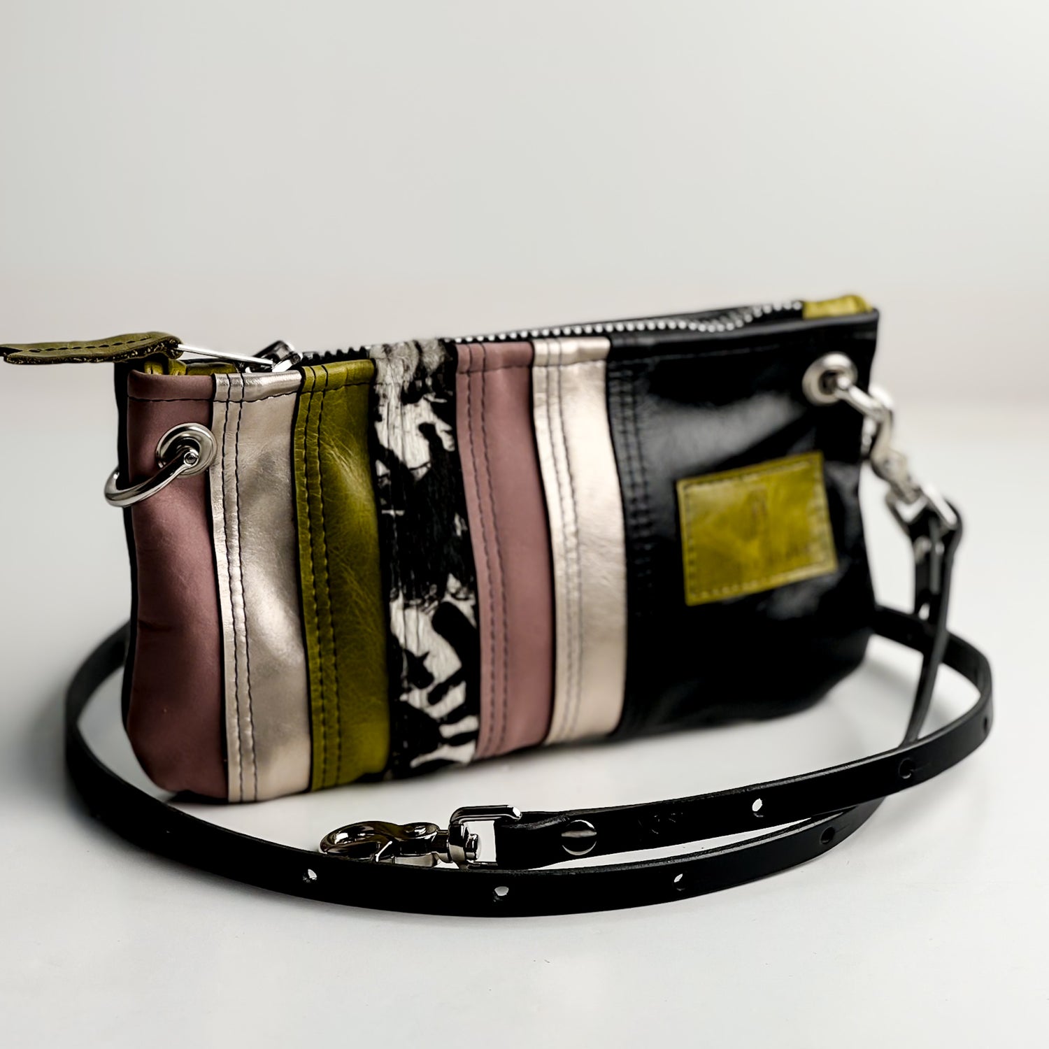 Urban Edge Collection | Rainbow Belt Bag Crossbody | Distressed Pink Jade + Iron Ore