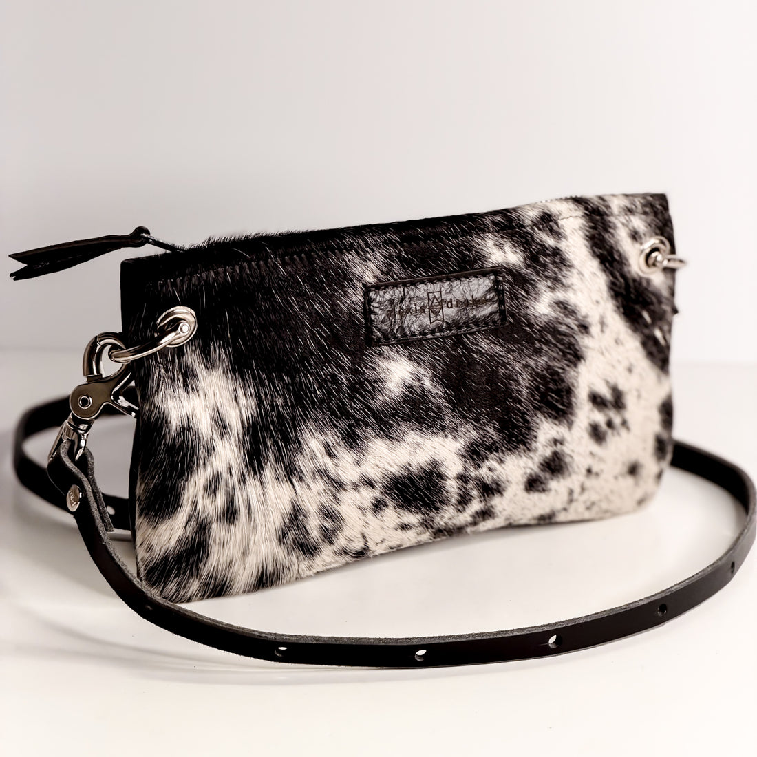 Rodeo Collection | Belt Bag Clutch + Crossbody | Black + White Hair-on-Hide + Black