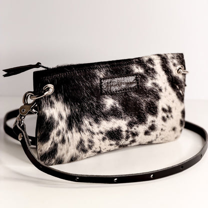 Rodeo Collection | Belt Bag Clutch + Crossbody | Black + White Hair-on-Hide + Black