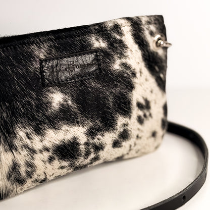 Rodeo Collection | Belt Bag Clutch + Crossbody | Black + White Hair-on-Hide + Black
