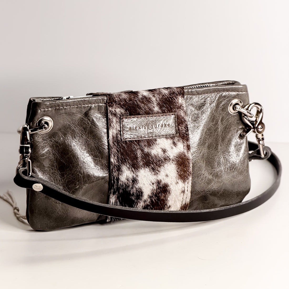 Rodeo Collection | Belt Bag Clutch + Crossbody | Gray + Brown + White Hair-on-Hide