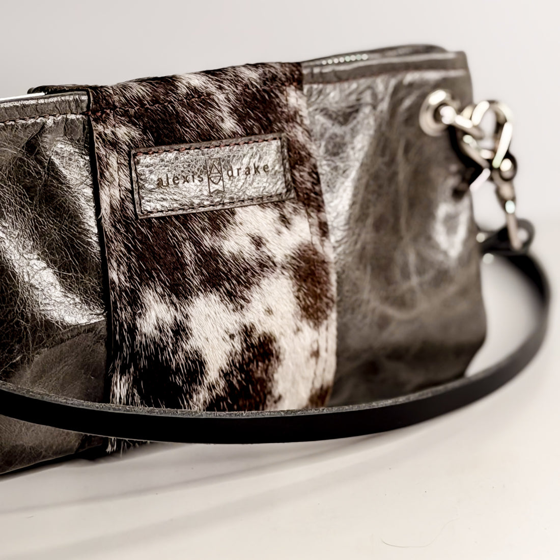 Rodeo Collection | Belt Bag Clutch + Crossbody | Gray + Brown + White Hair-on-Hide