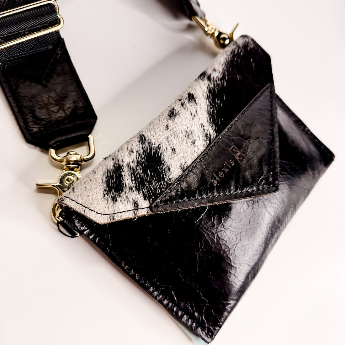 Rodeo Collection | Envelope Cellphone Crossbody | Black + Hair-on-Hide